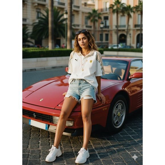 Puma x Scuderia Ferrari Tops - Puma Scuderia Ferrari Polo Shirt White Tan XL Mens Womens blokecore‎ sporty